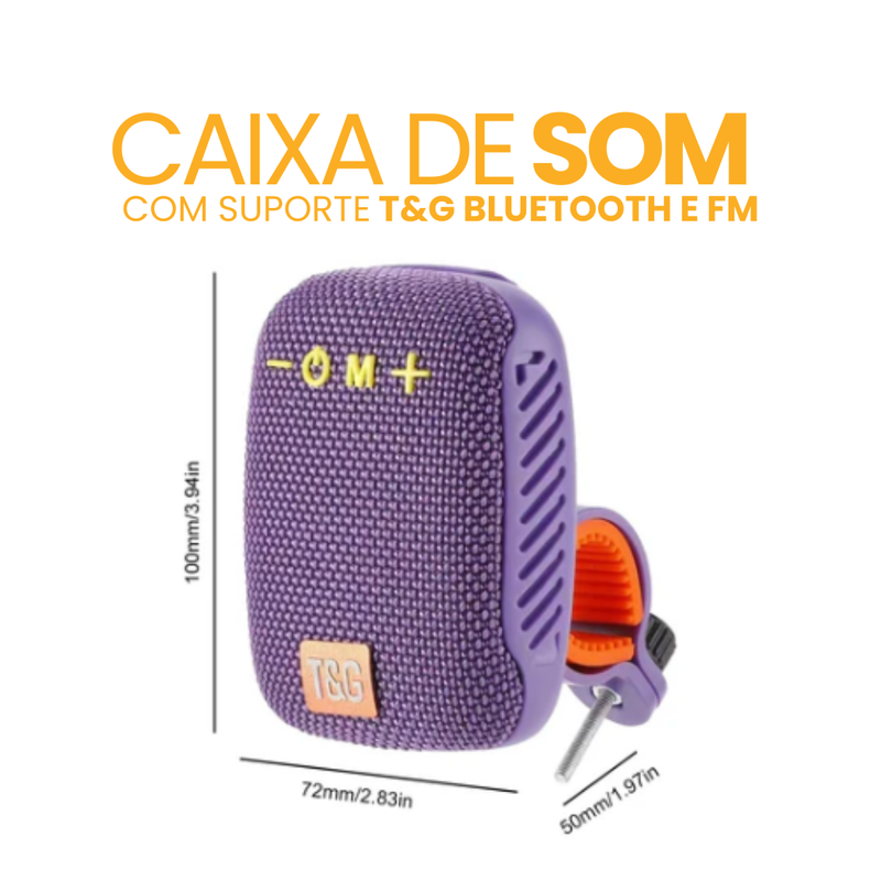 Caixa de Som com Suporte T&G Bluetooth e FM | BRINDE CASE IMPERMEÁVEL