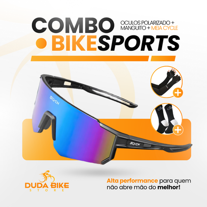 Combo BikeSports | Óculos Polarizado + Manguito com Luva + Meia Cycle | + BRINDE EXCLUSIVO