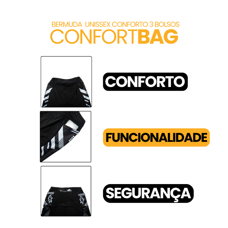 Bermuda Unissex 3 Bolsos ComfortBag + BRINDE LUVA SUPERGEL