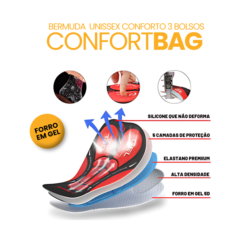 Bermuda Unissex 3 Bolsos ComfortBag + BRINDE LUVA SUPERGEL