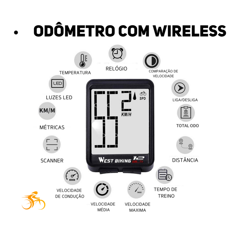 Odômetro Wireless Multifuncional West Biking