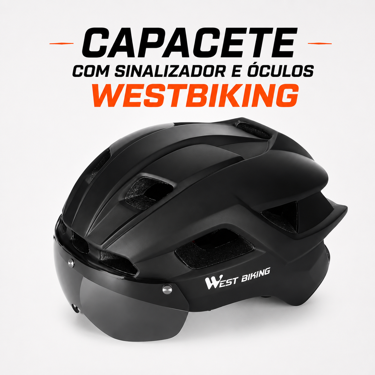 Capacete de ciclismo com óculos e LED
