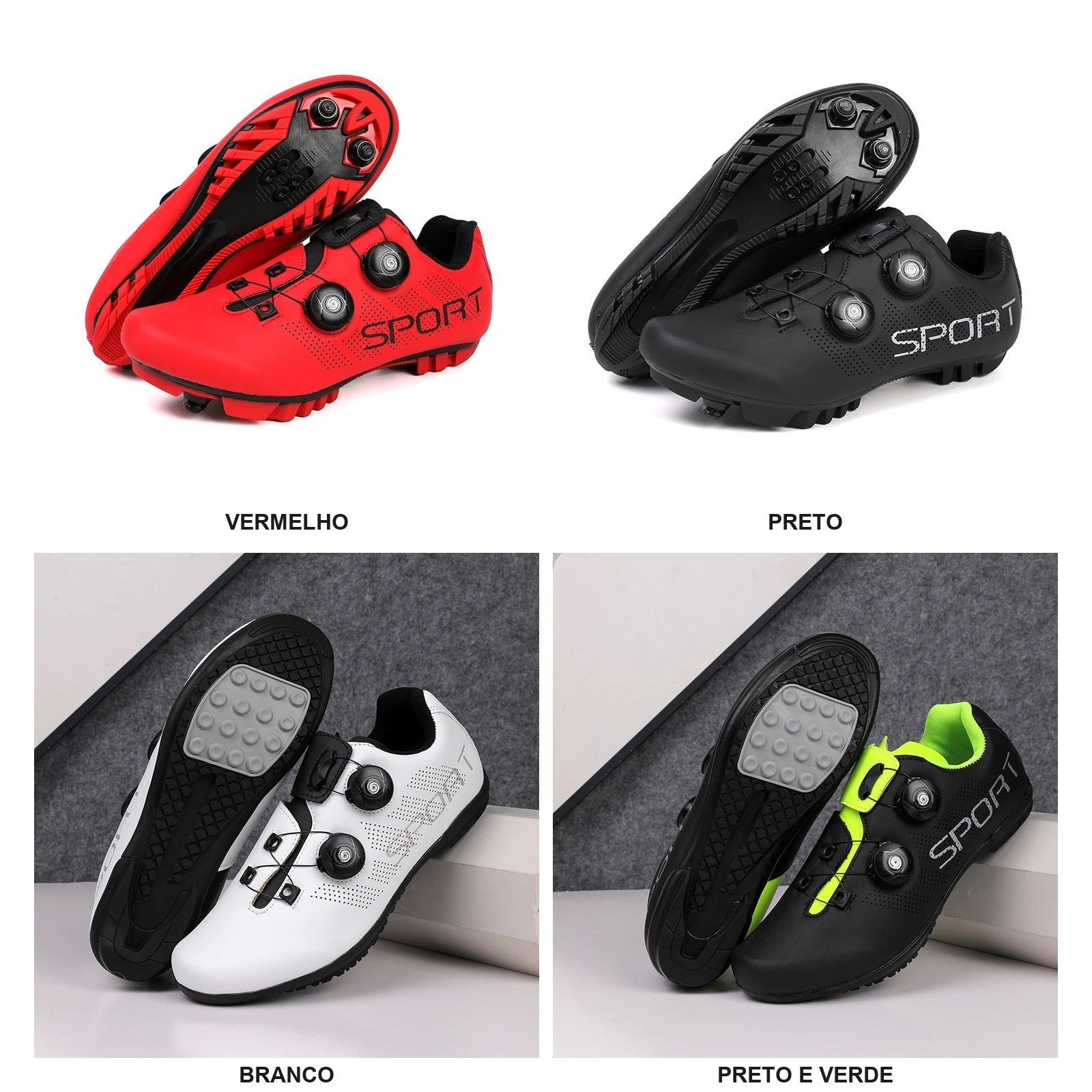 Preto e verde, vermelho, branco ou preto.